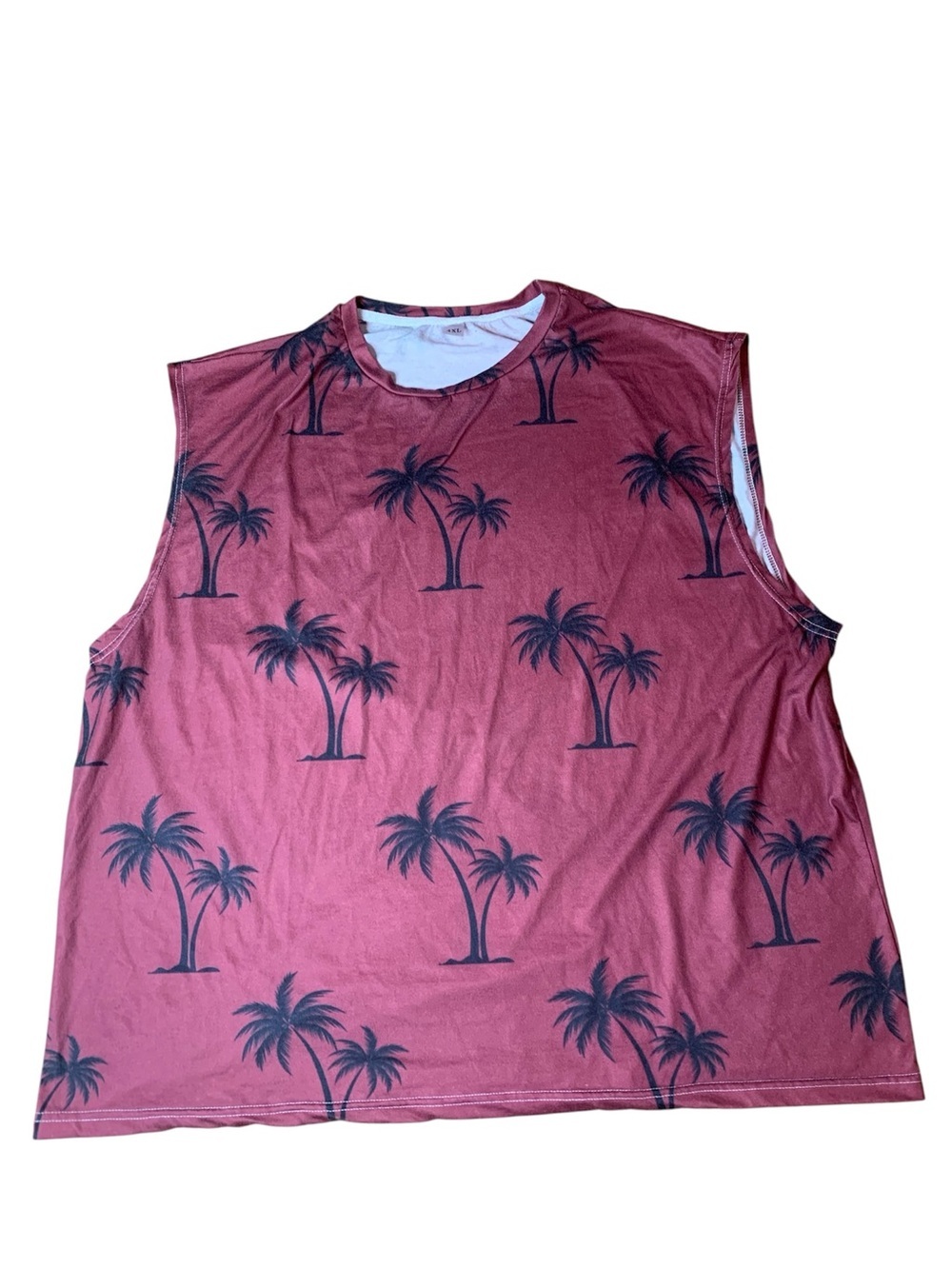 Women's Maroon Palm Tree Print Sleeveless Tank Top - Size 4XL